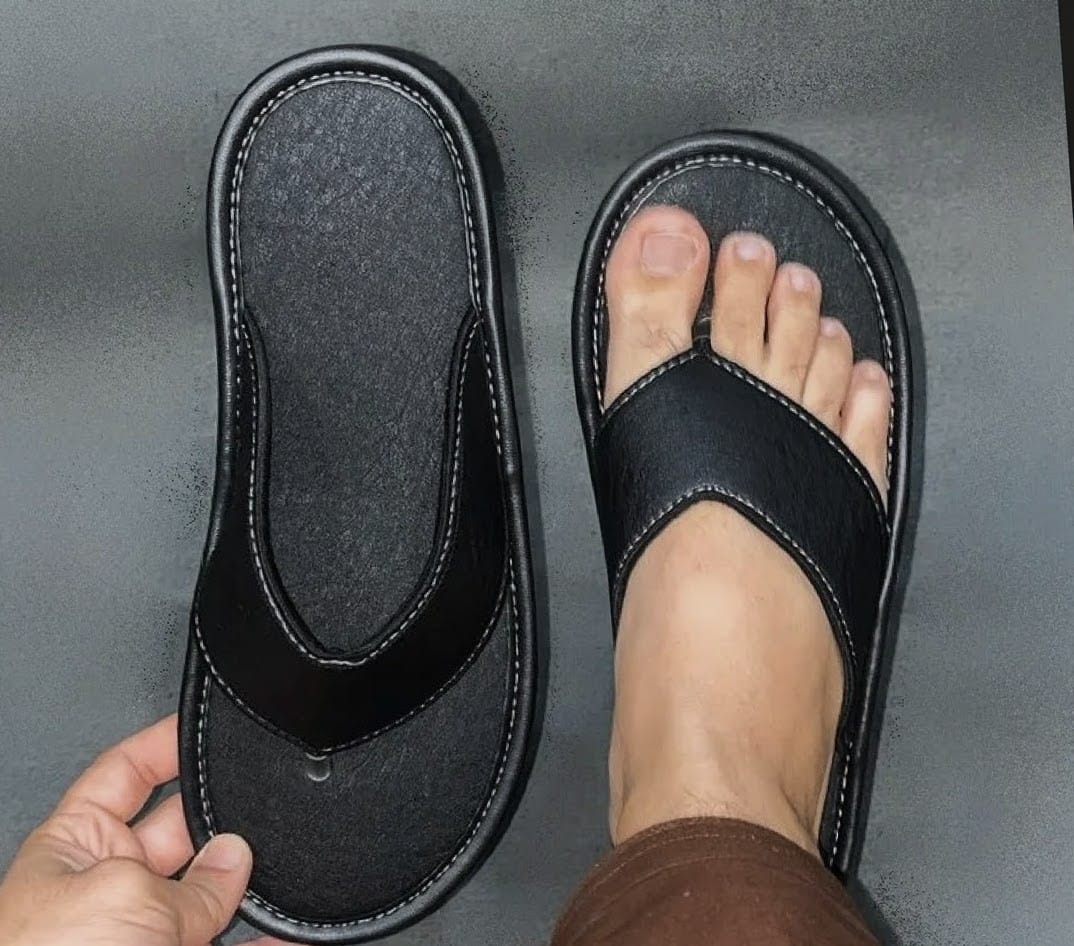 Premium Black Leather Comfort Flip-Flops for Men