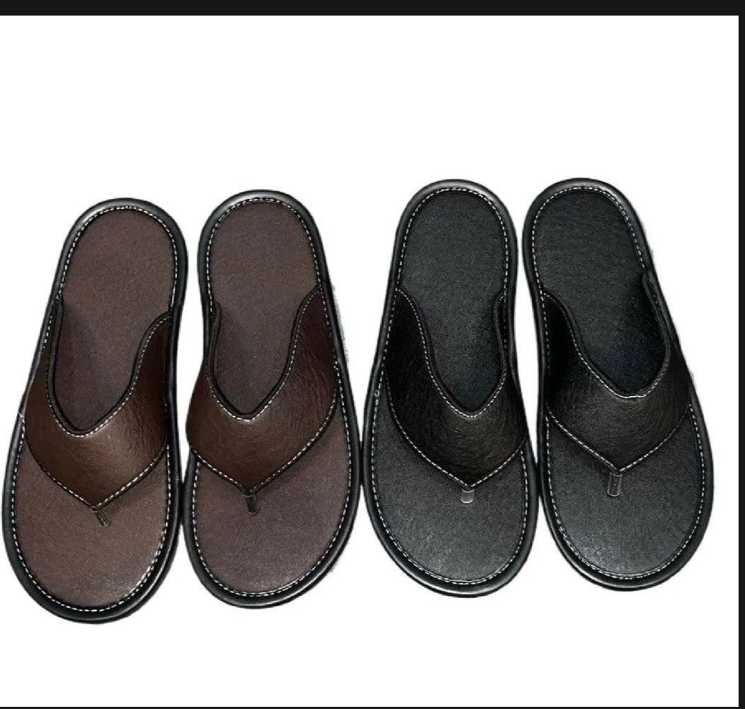 Premium Black Leather Comfort Flip-Flops for Men